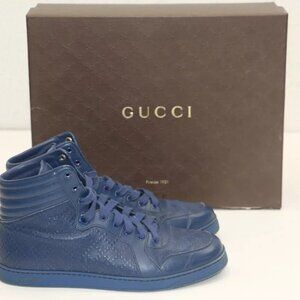 Gucci Diamante Leather High Top Sneakers Size Men's UK 8 US 8.5 - Blue